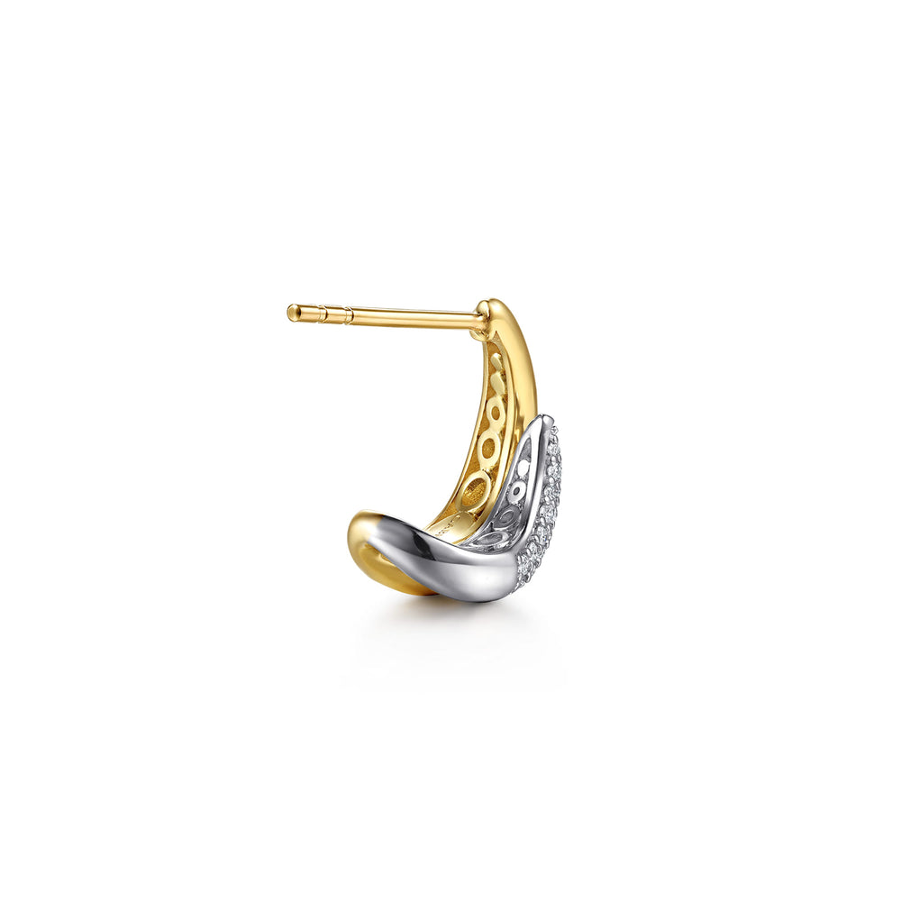 Gabriel & Co. 14K White and Yellow Gold Pavé Diamond Spike J Hoop Earrings — alternate view — EG15679M45JJ