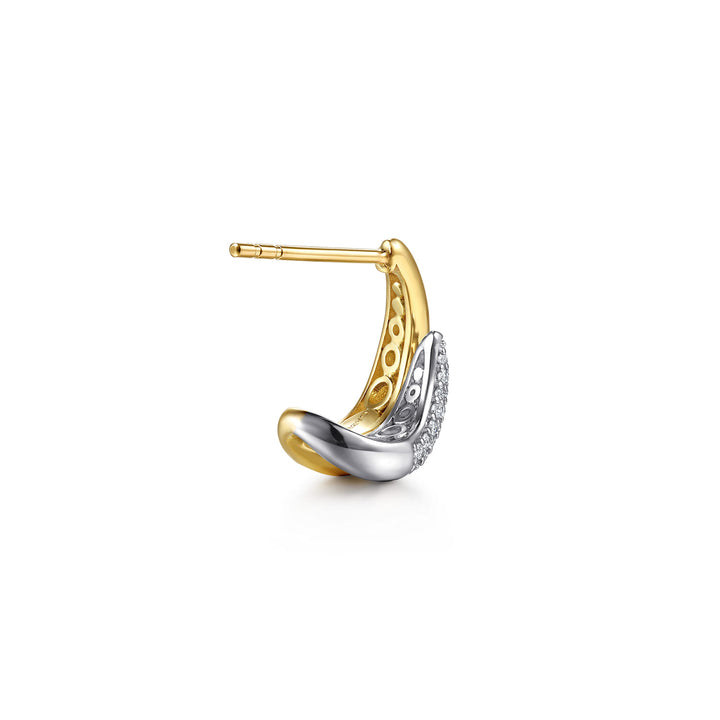 Gabriel & Co. 14K White and Yellow Gold Pavé Diamond Spike J Hoop Earrings — alternate view — EG15679M45JJ