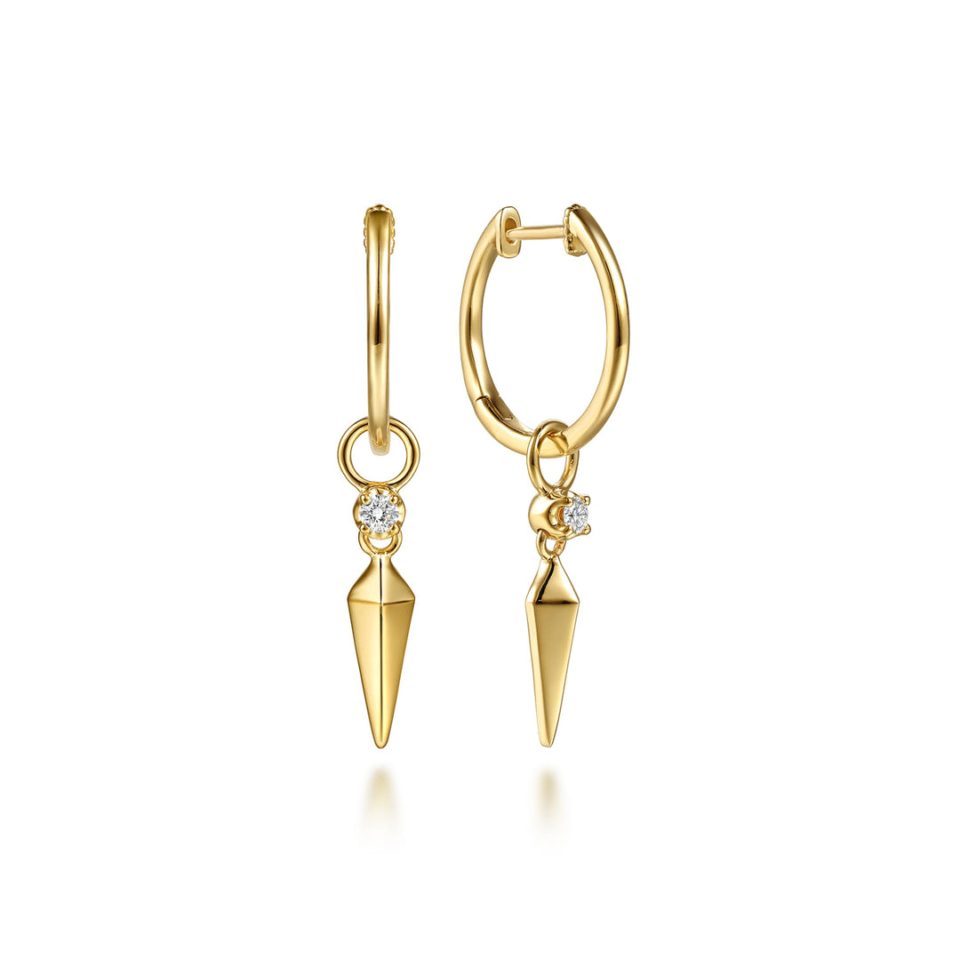Gabriel & Co. 14K Yellow Gold Spike Diamond Huggie Drop Earrings — front view — EG15739Y45JJ