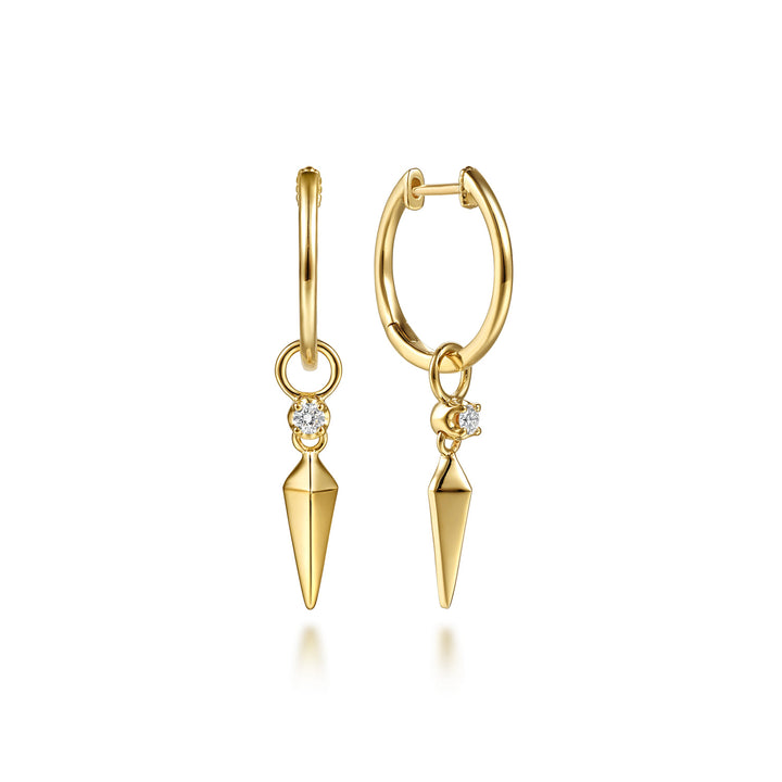 Gabriel & Co. 14K Yellow Gold Spike Diamond Huggie Drop Earrings — front view — EG15739Y45JJ