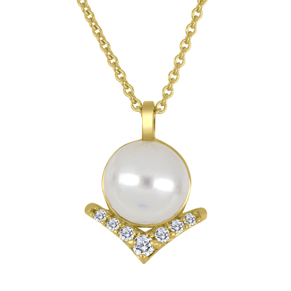 Pearl and Canadian diamond necklace in 10K yellow gold – FIG3393PWH