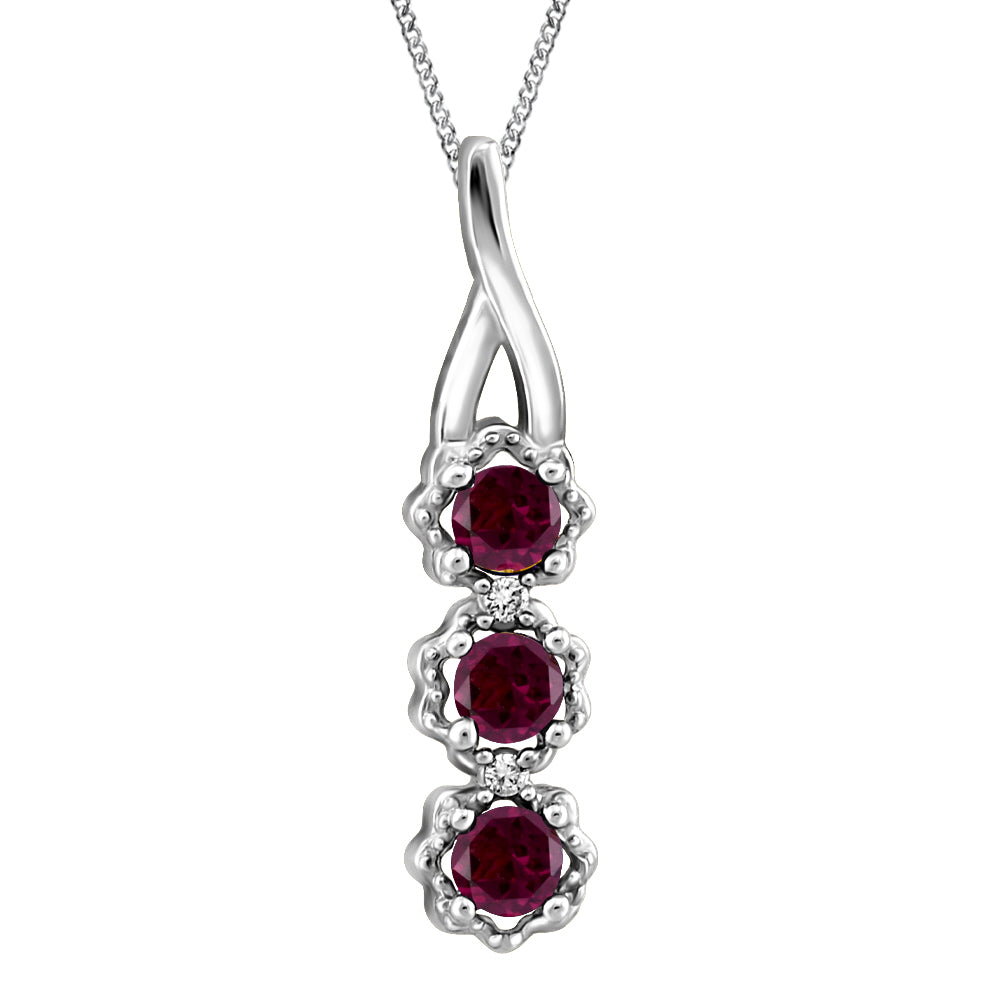 Rhodolite garnet and natural diamond necklace in 10K white gold – G1140P/RH