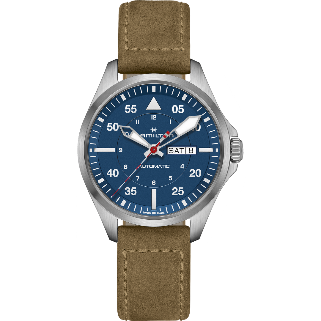 Hamilton Khaki Aviation Pilot Day Date Auto - Air-Glaciers Edition 42mm H64655941 leather strap