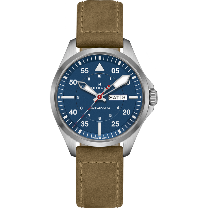Hamilton Khaki Aviation Pilot Day Date Auto - Air-Glaciers Edition 42mm H64655941 leather strap