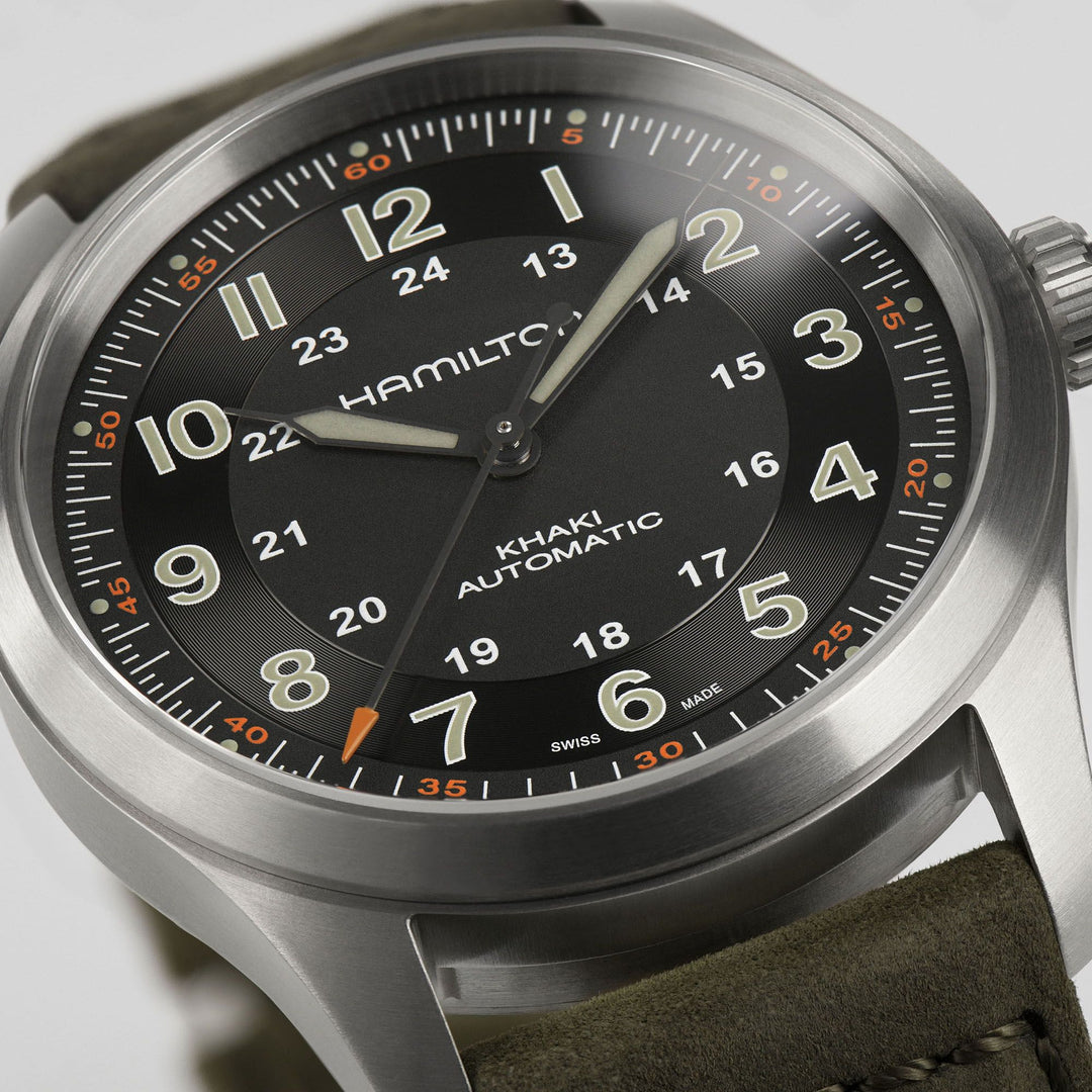 Hamilton Khaki Field Titanium Automatic 38mm H70205830 dial detail