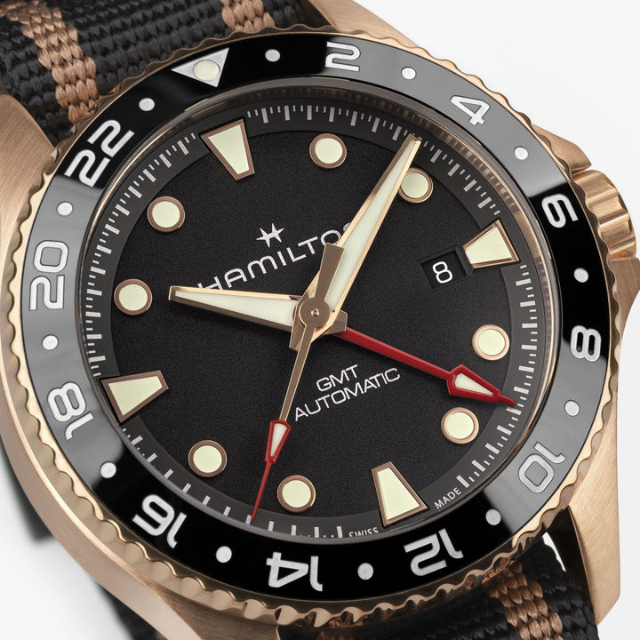 Hamilton Khaki Navy Scuba Automatic GMT Bronze 43 mm H82565930 dial detail