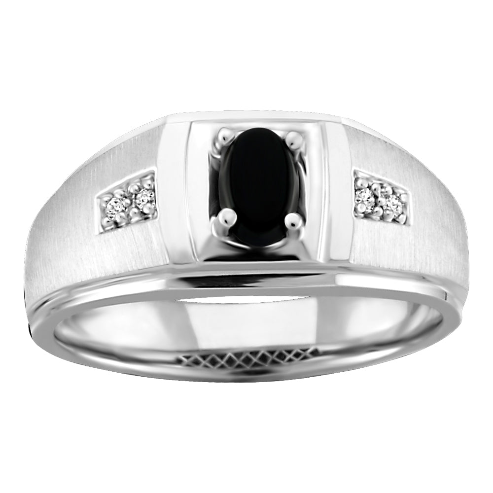 Onyx and natural diamond ring in 10K white gold – JVJ1538/OX
