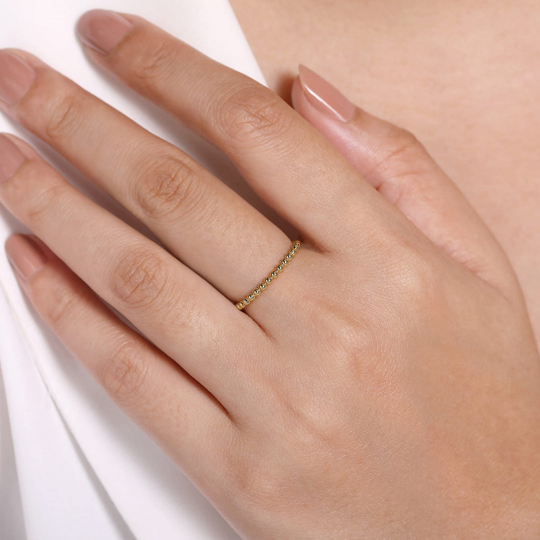 Gabriel & Co. 14K Yellow Gold Beaded Stackable Bujukan Ring — shown on a model; other jewellery sold separately — LR51172Y4JJJ