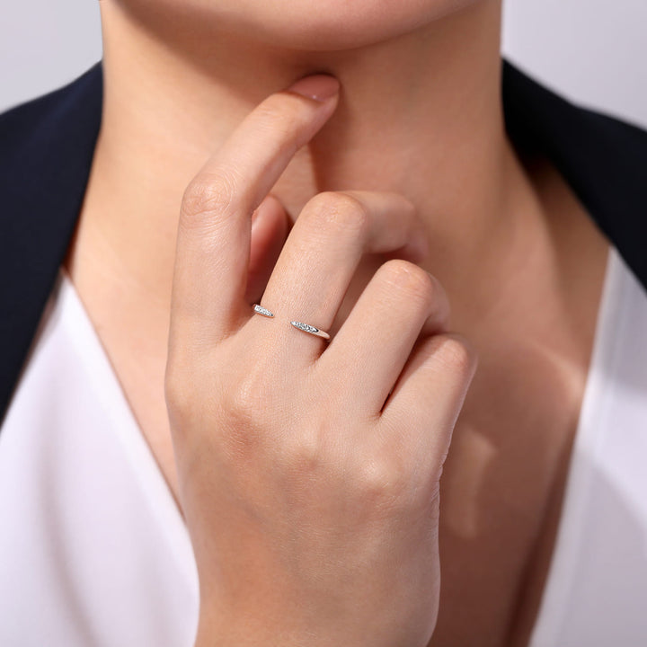 Gabriel & Co. 14K White Gold Open Diamond Tipped Stackable Ring — shown on a model; other jewellery sold separately — LR51177W45JJ