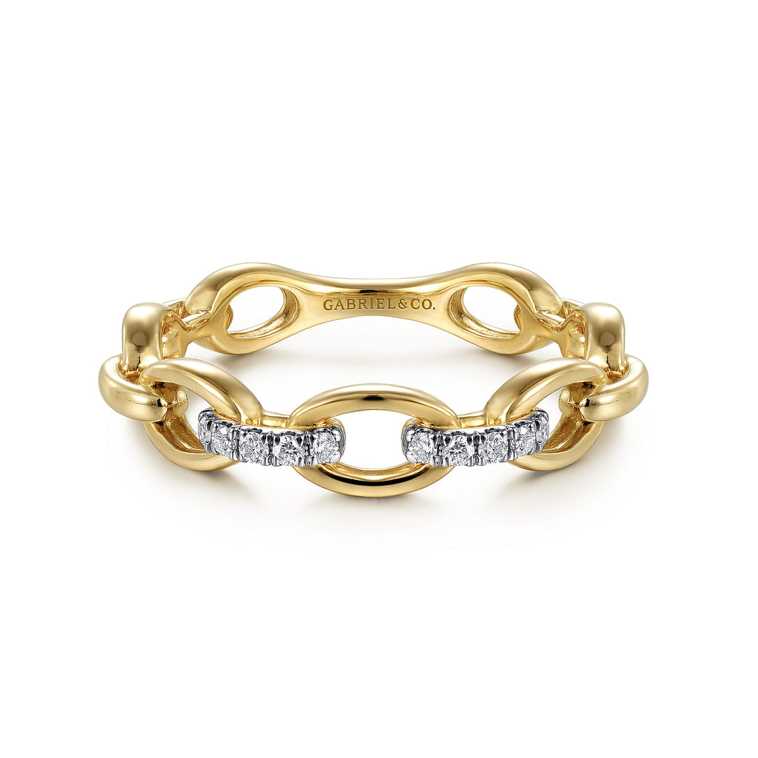 Gabriel & Co. 14K Yellow Gold Diamond Link Chain Ring — front view — LR51461Y45JJ
