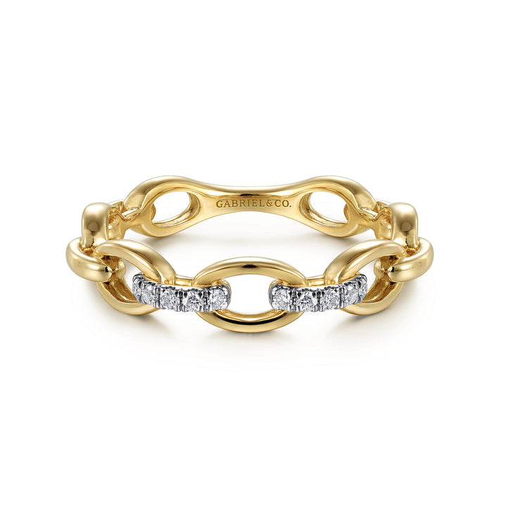 Gabriel & Co. 14K Yellow Gold Diamond Link Chain Ring — front view — LR51461Y45JJ