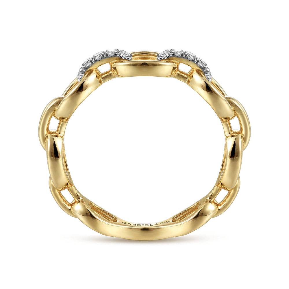 Gabriel & Co. 14K Yellow Gold Diamond Link Chain Ring — profile view — LR51461Y45JJ