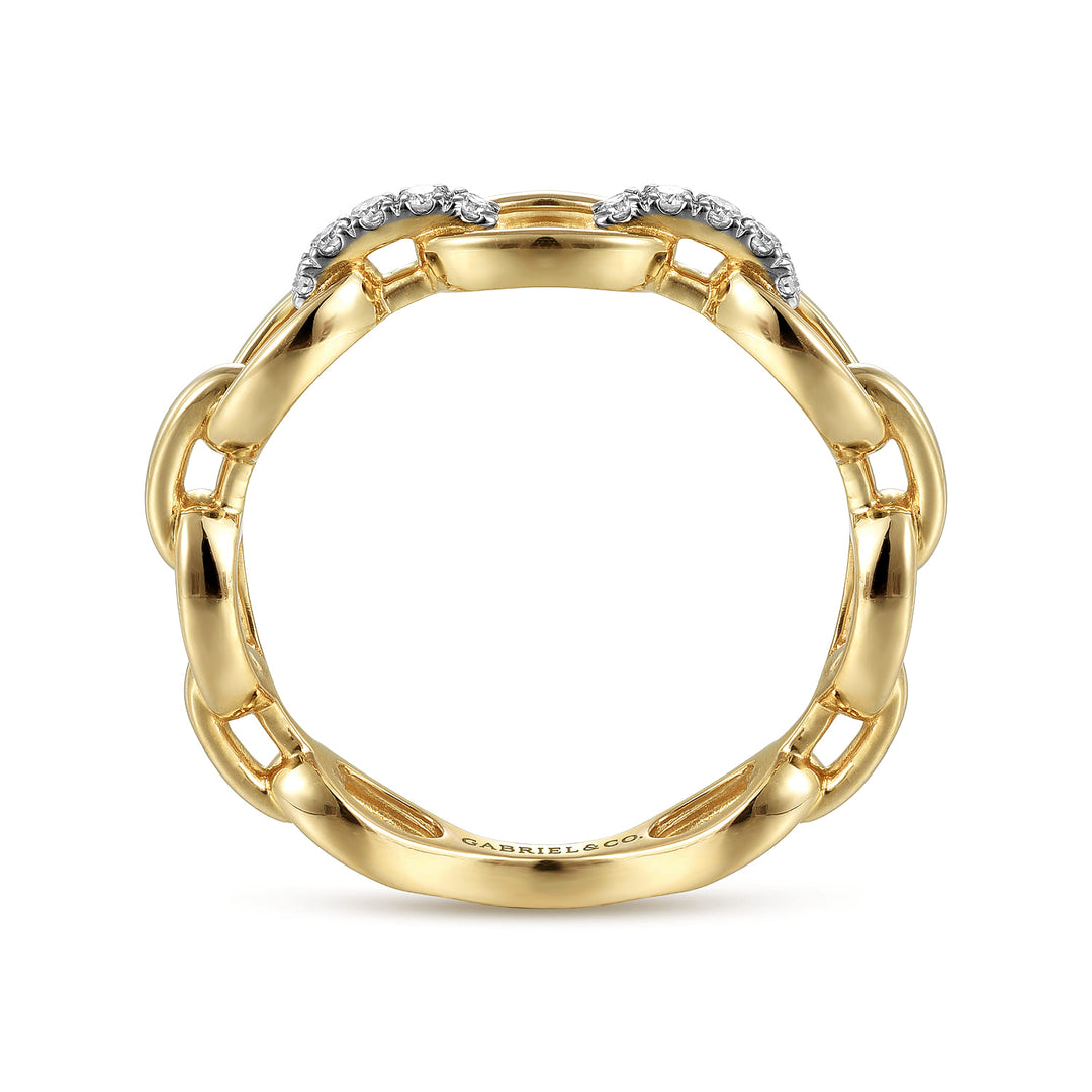 Gabriel & Co. 14K Yellow Gold Diamond Link Chain Ring — profile view — LR51461Y45JJ