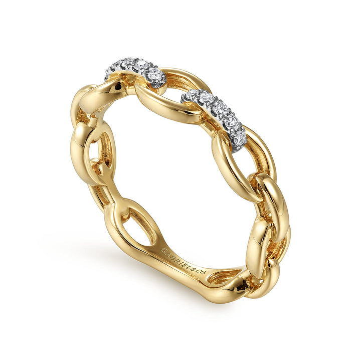 Gabriel & Co. 14K Yellow Gold Diamond Link Chain Ring — angled view — LR51461Y45JJ