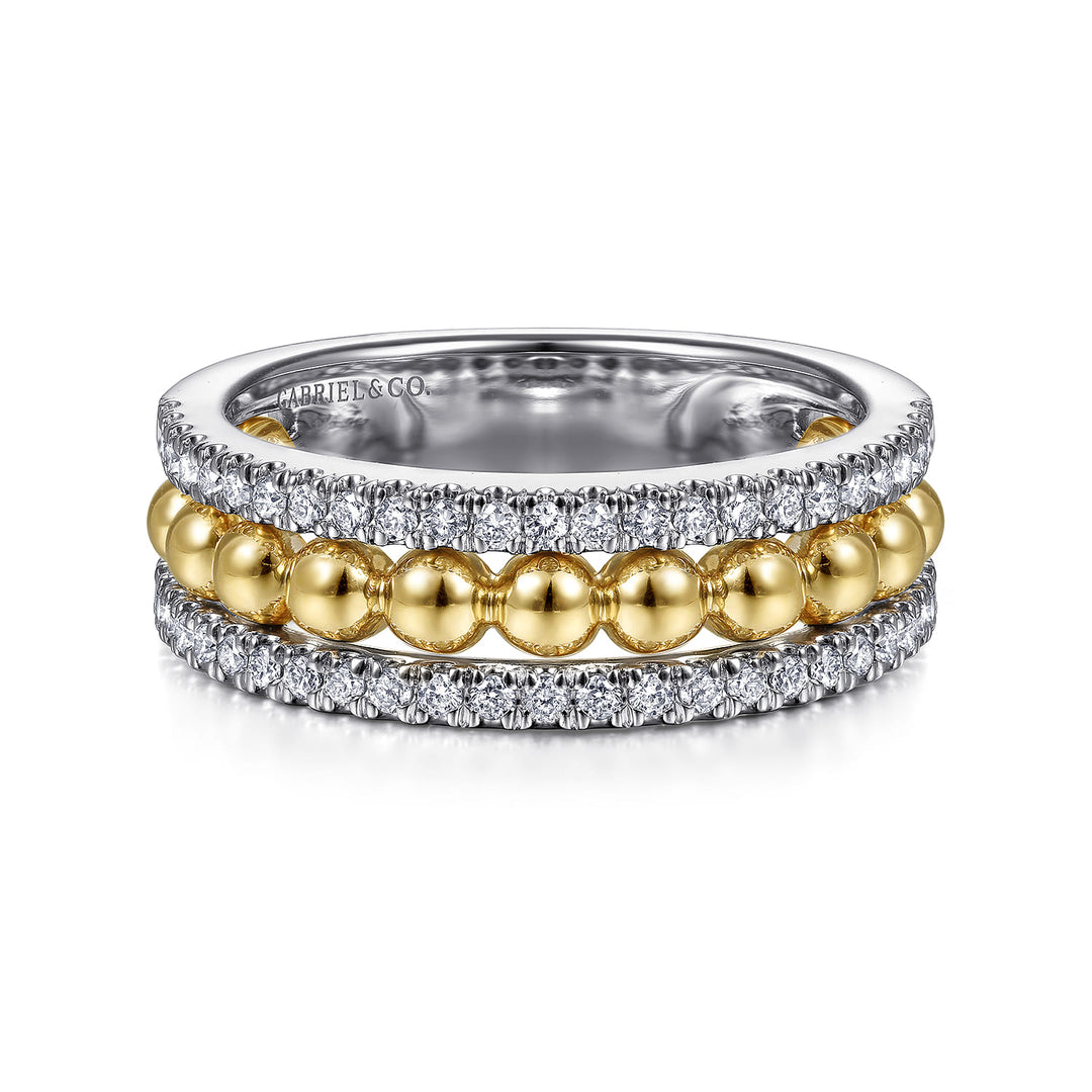 Gabriel & Co. 14K White and Yellow Gold Diamond Wide Band Bujukan Ring — front view — LR51778M45JJ