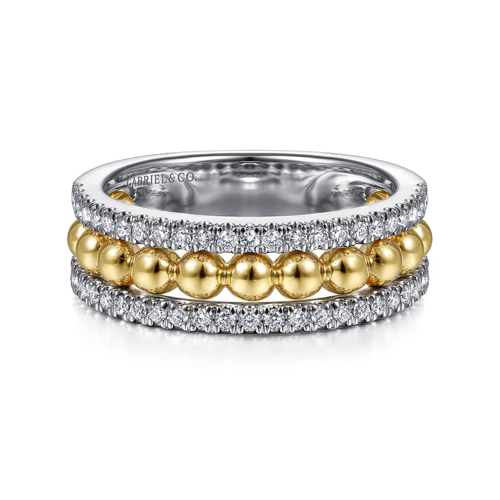 Gabriel & Co. 14K White and Yellow Gold Diamond Wide Band Bujukan Ring — front view — LR51778M45JJ