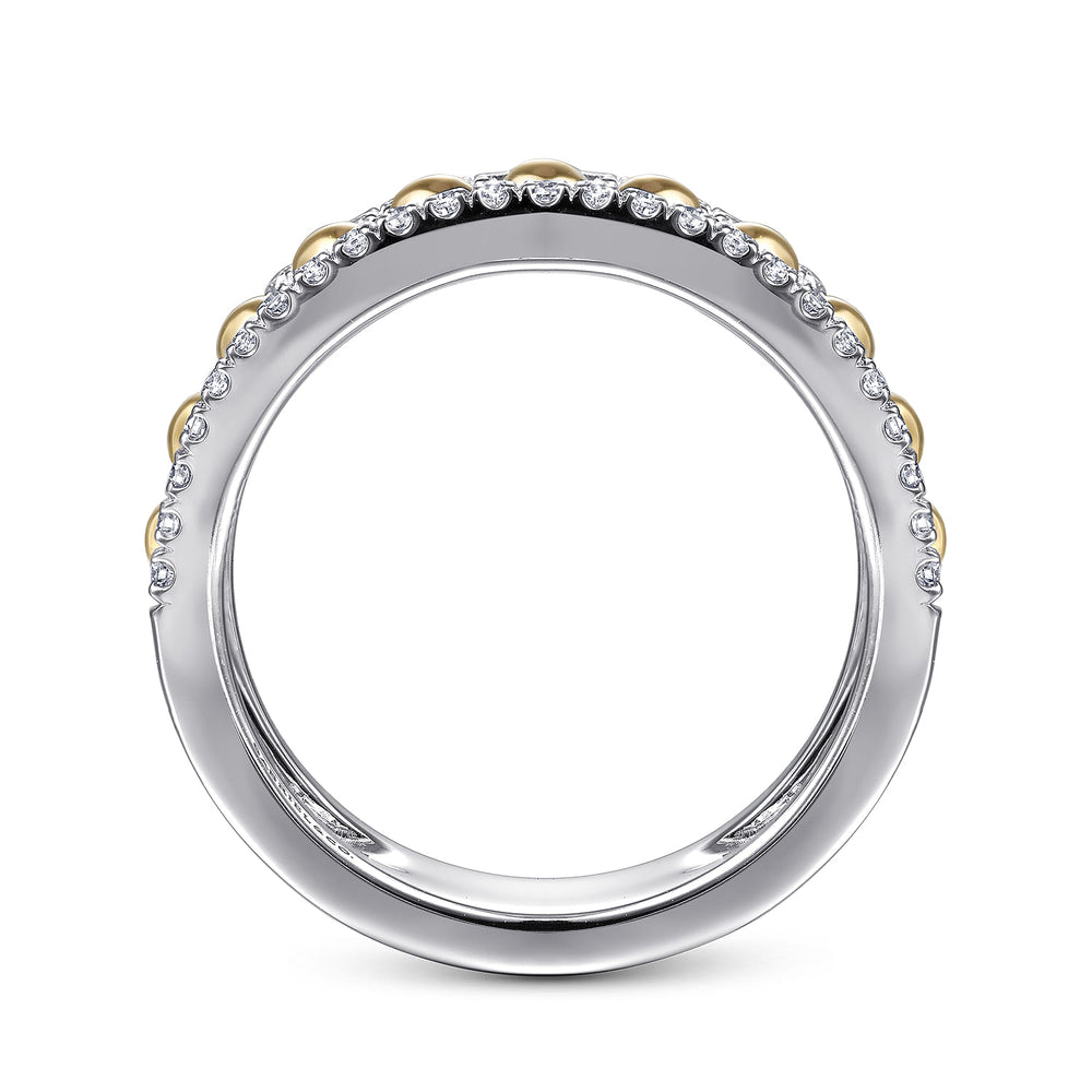 Gabriel & Co. 14K White and Yellow Gold Diamond Wide Band Bujukan Ring — profile view — LR51778M45JJ