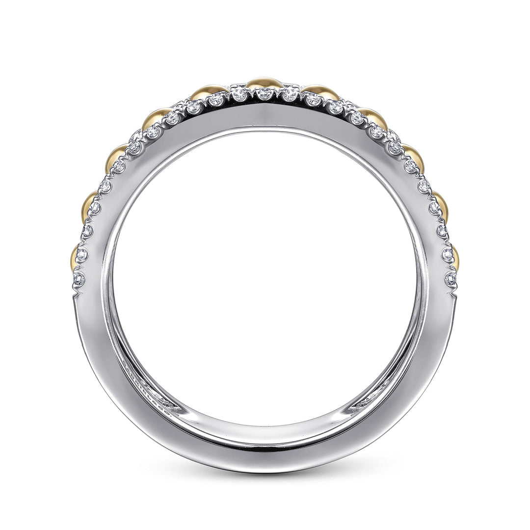 Gabriel & Co. 14K White and Yellow Gold Diamond Wide Band Bujukan Ring — profile view — LR51778M45JJ