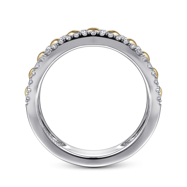 Gabriel & Co. 14K White and Yellow Gold Diamond Wide Band Bujukan Ring — profile view — LR51778M45JJ