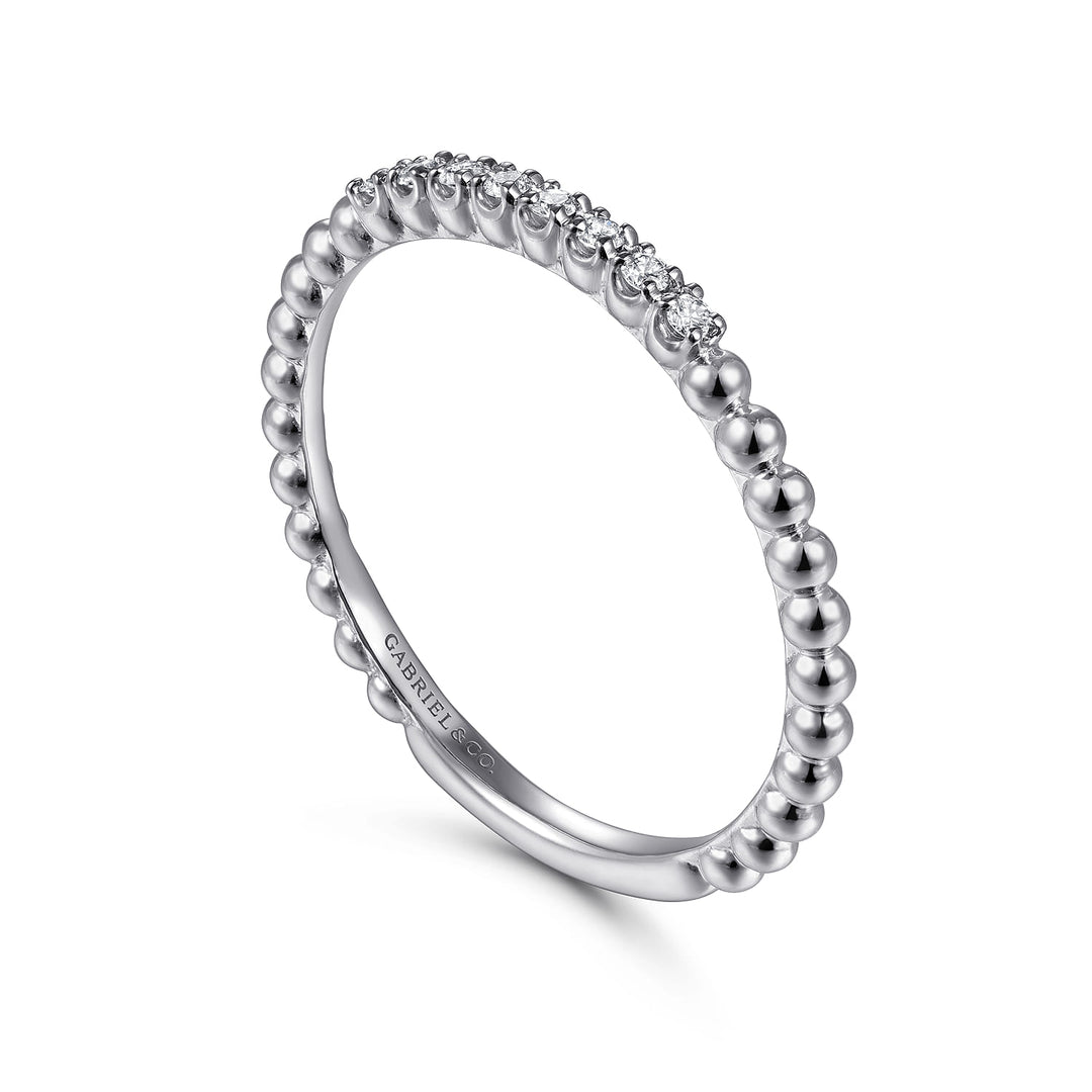 Gabriel & Co. 14K White Gold Bujukan Bead and Diamond Stackable Ring — angled view — LR51823W45JJ