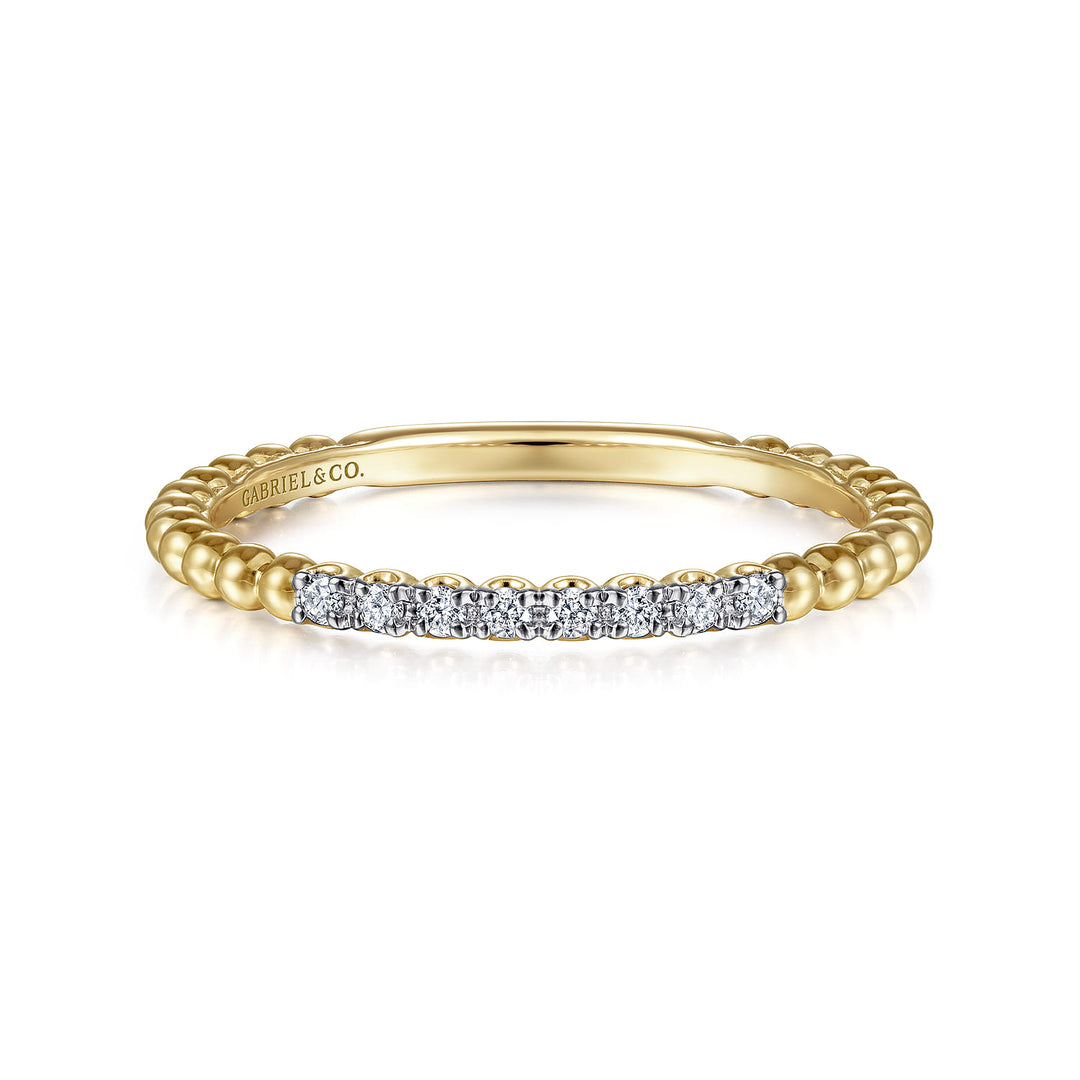 Gabriel & Co. 14K Yellow Gold Beaded Diamond Stackable Bujukan Ring — front view — LR51823Y45JJ
