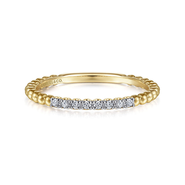 Gabriel & Co. 14K Yellow Gold Beaded Diamond Stackable Bujukan Ring — front view — LR51823Y45JJ