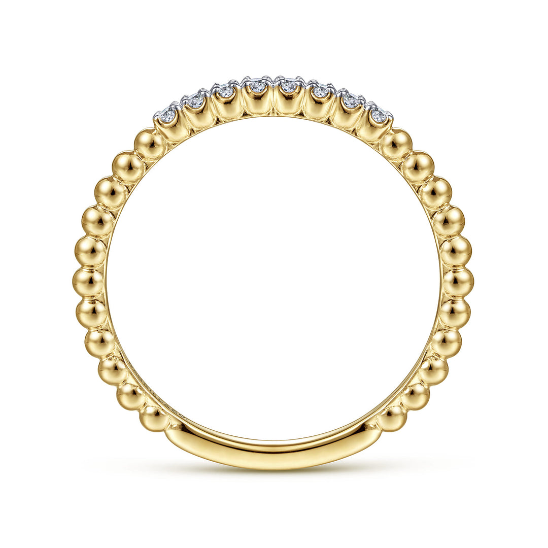 Gabriel & Co. 14K Yellow Gold Beaded Diamond Stackable Bujukan Ring — profile view — LR51823Y45JJ