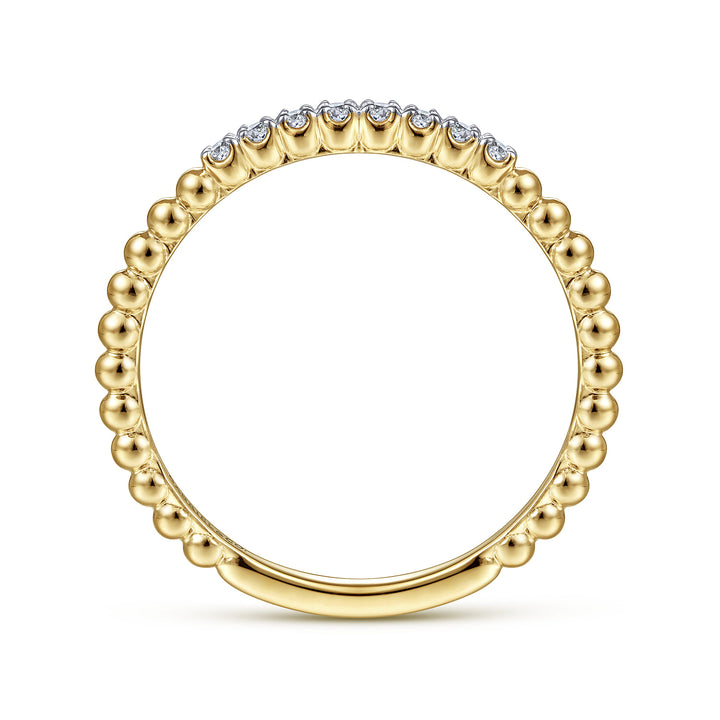 Gabriel & Co. 14K Yellow Gold Beaded Diamond Stackable Bujukan Ring — profile view — LR51823Y45JJ