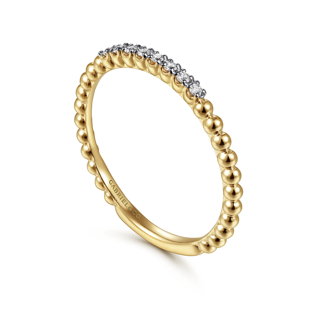 Gabriel & Co. 14K Yellow Gold Beaded Diamond Stackable Bujukan Ring — angled view — LR51823Y45JJ