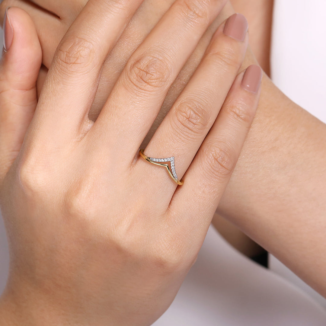 Gabriel & Co. 14K White and Yellow Gold Diamond Chevron Ring — shown on a model; other jewellery sold separately — LR51826M45JJ