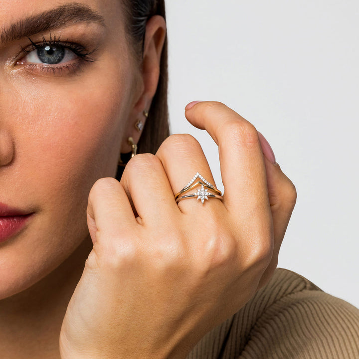 Gabriel & Co. 14K White and Yellow Gold Diamond Chevron Ring — shown on a model; other jewellery sold separately — LR51826M45JJ