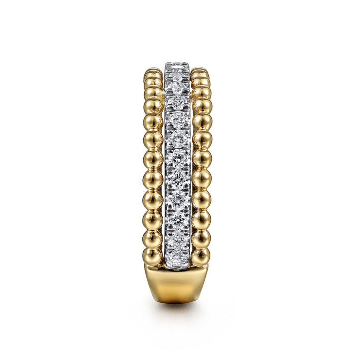 Gabriel & Co. 14K White and Yellow Gold Three Row Diamond and Bujukan Bead Ring — side detail — LR52018M45JJ