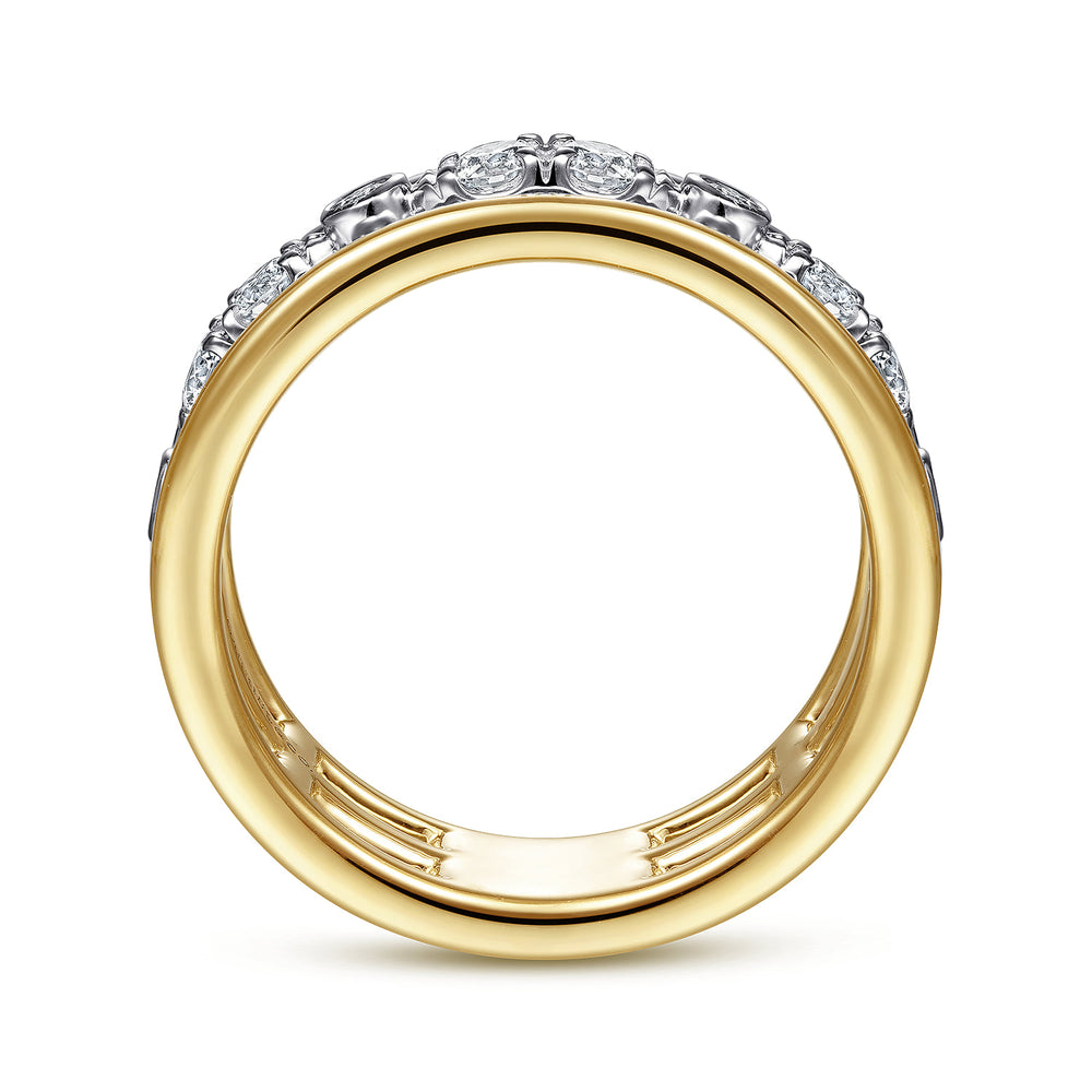 Gabriel & Co. 14K White and Yellow Gold Three Row Diamond Open Ring — profile view — LR52032M45JJ