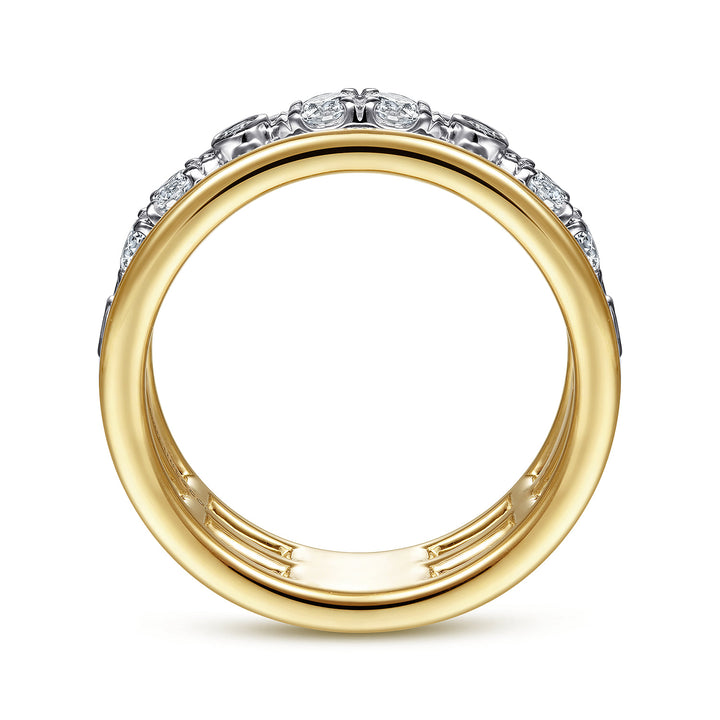 Gabriel & Co. 14K White and Yellow Gold Three Row Diamond Open Ring — profile view — LR52032M45JJ