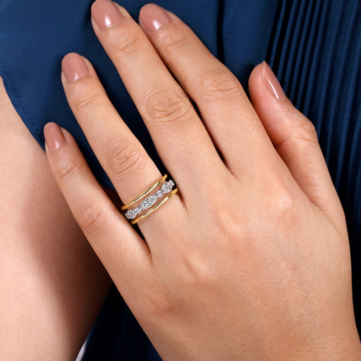 Gabriel & Co. 14K White and Yellow Gold Three Row Diamond Open Ring — shown on a model; other jewellery sold separately — LR52032M45JJ