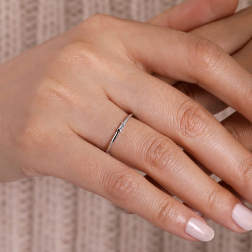 Gabriel & Co. Promise Ring - 14K White Gold Ring with Diamond Baguette LR52077W43JJ