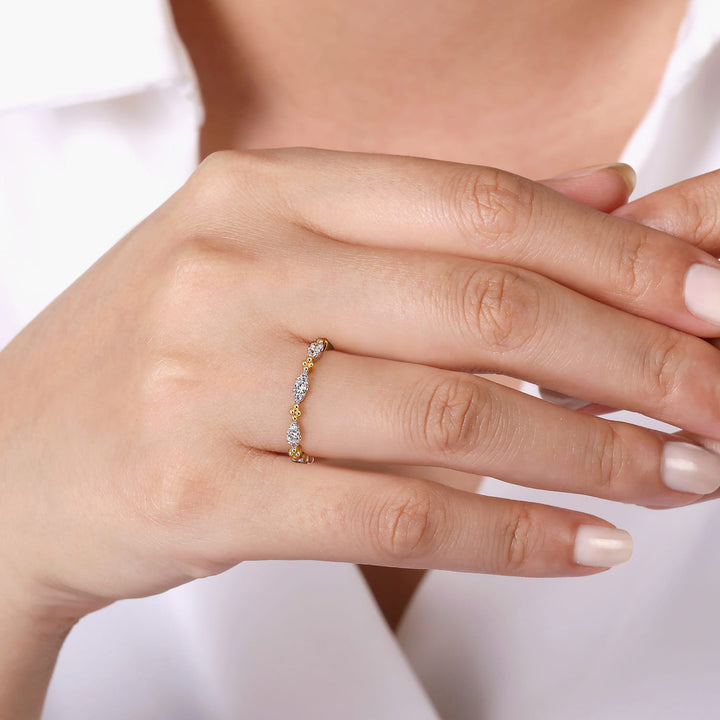 Gabriel & Co. 14K Yellow Gold Bujukan Diamond Stackable Ring — shown on a model; other jewellery sold separately — LR52289Y45JJ
