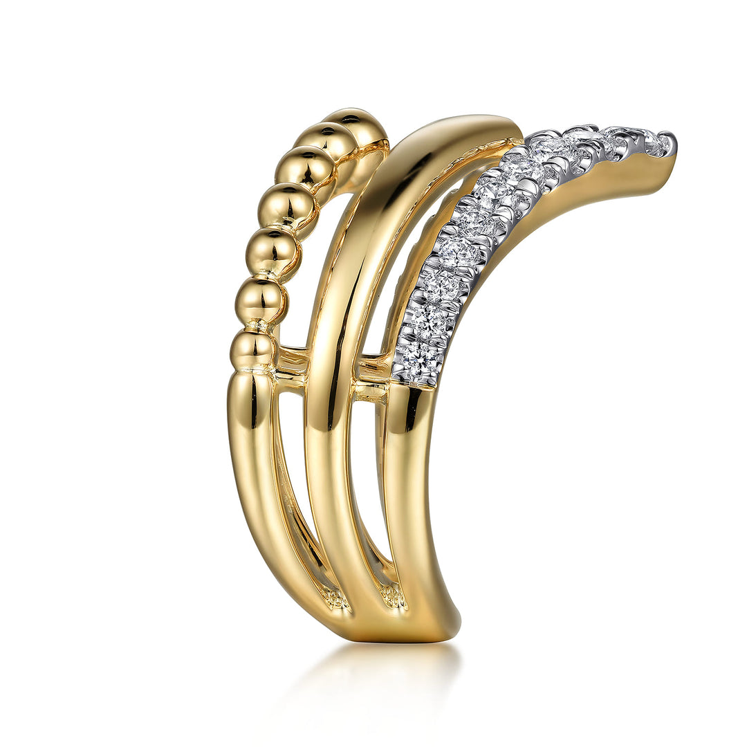 Gabriel & Co. 14K Yellow Gold Bujukan Punk Triple Row Chevron Diamond Ring — side detail — LR52348Y45JJ