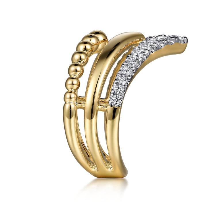 Gabriel & Co. 14K Yellow Gold Bujukan Punk Triple Row Chevron Diamond Ring — side detail — LR52348Y45JJ