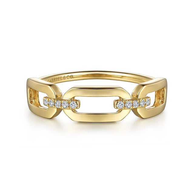 Gabriel & Co. 14K Yellow Gold Diamond Link Chain Ring