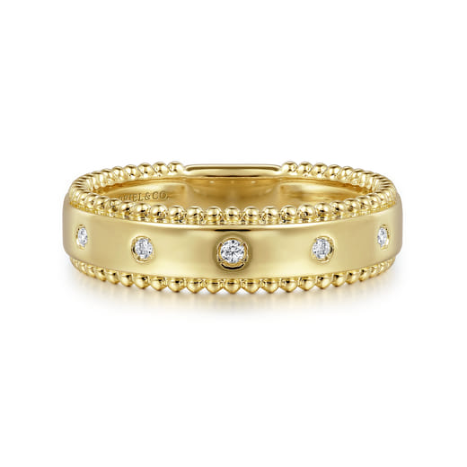 Gabriel & Co. 14K Yellow Gold Bujukan Diamond Bezel Wide Stackable Ladies Ring LR52509Y45JJ