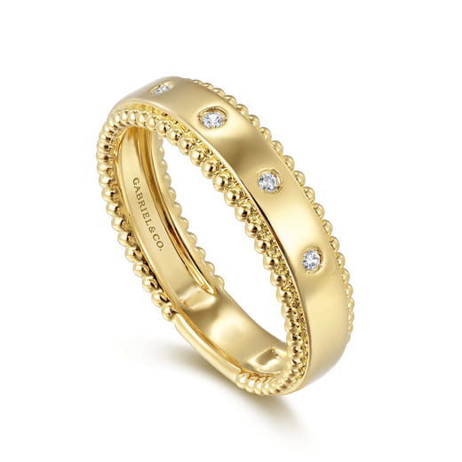 Gabriel & Co. 14K Yellow Gold Bujukan Diamond Bezel Wide Stackable Ladies Ring LR52509Y45JJ