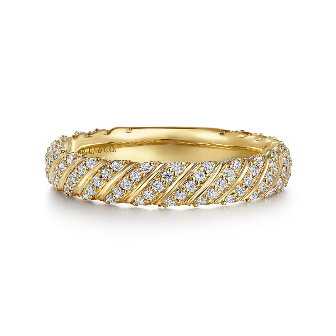 Gabriel & Co. 14K Yellow Gold Diamond Rope Stackable Ring — front view — LR52538Y45JJ