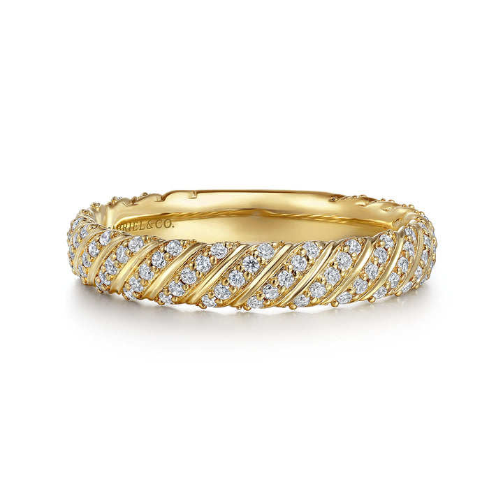 Gabriel & Co. 14K Yellow Gold Diamond Rope Stackable Ring — front view — LR52538Y45JJ