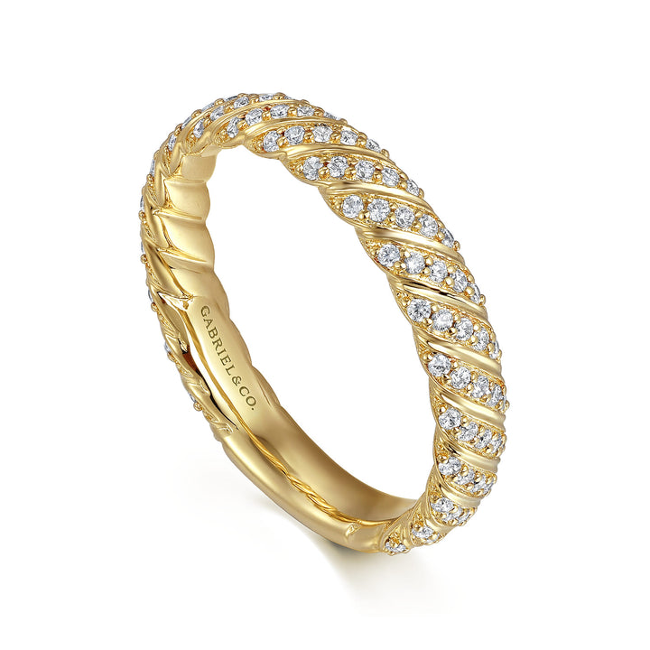 Gabriel & Co. 14K Yellow Gold Diamond Rope Stackable Ring — angled view — LR52538Y45JJ