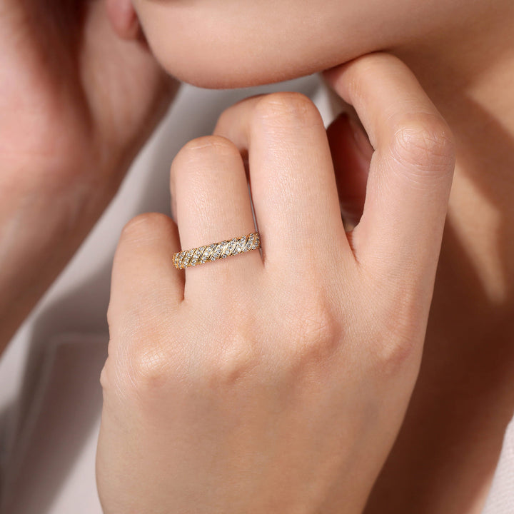 Gabriel & Co. 14K Yellow Gold Diamond Rope Stackable Ring — shown on a model; other jewellery sold separately — LR52538Y45JJ