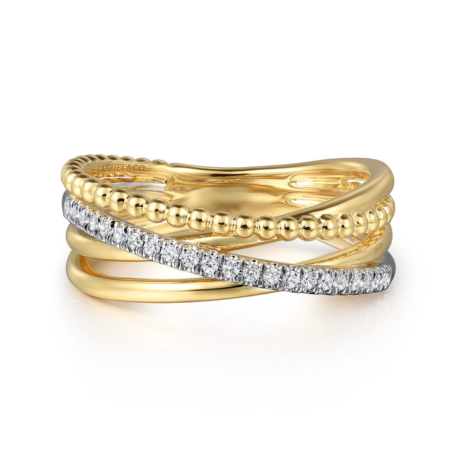 Gabriel & Co. 14K White and Yellow Gold Diamond Criss Cross Bujukan Ring