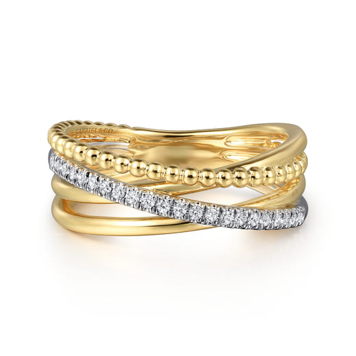 Gabriel & Co. 14K White and Yellow Gold Diamond Criss Cross Bujukan Ladies Ring LR52551M45JJ