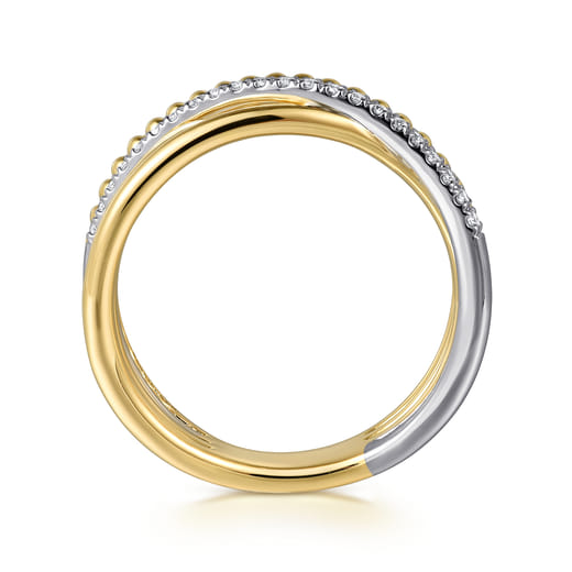 Gabriel & Co. 14K White and Yellow Gold Diamond Criss Cross Bujukan Ladies Ring LR52551M45JJ