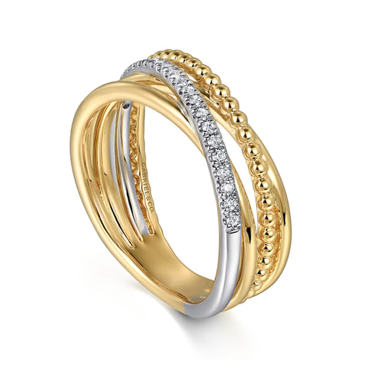 Gabriel & Co. 14K White and Yellow Gold Diamond Criss Cross Bujukan Ladies Ring LR52551M45JJ
